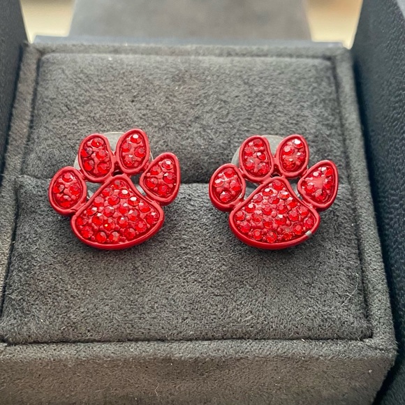 Red Paw Earrings with Crystal Detail - In great condition! 🐾 ♥️ - Picture 3 of 4